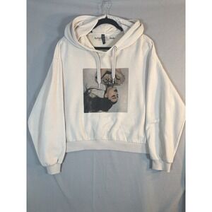 Ariana Grande Women Sweatshirt XL Beige Thank You Next Hoodie Cropped Pullover